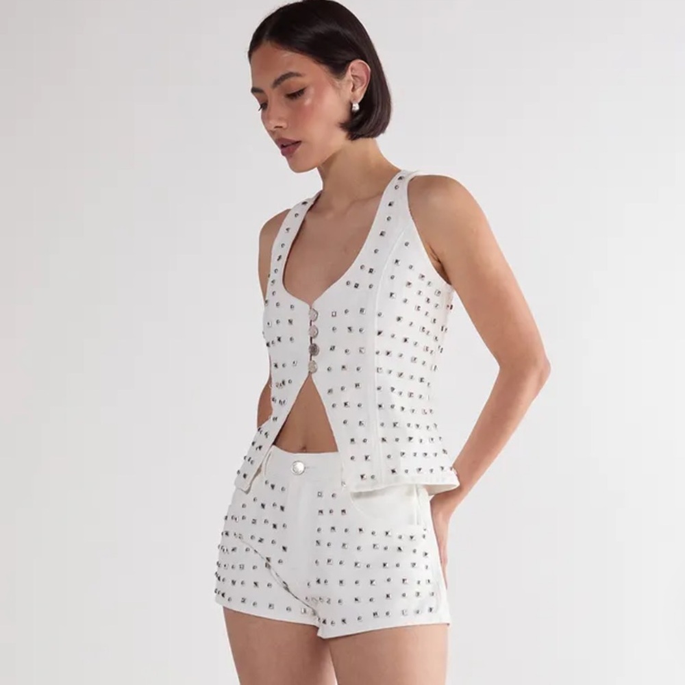 Nasty Gal White Studded Denim Short Set